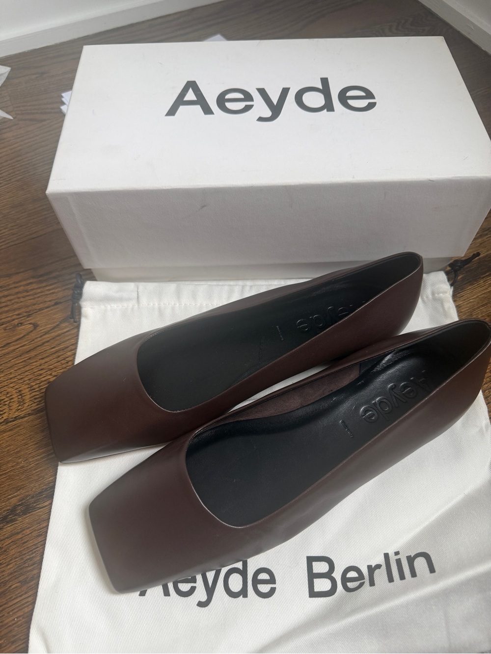 Aeyde Brown Leather Square-Toe Ballet Flat Matti Napa leather ballet Sz 40 - Picture 4 of 12